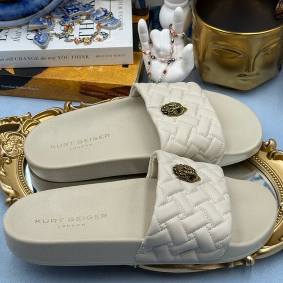 🆕 KURT GEIGER LONDON 🧿 NWOB Meena Eagle Quilted Slide, Bone - Sz 39 US 8.5 - Picture 6 of 11